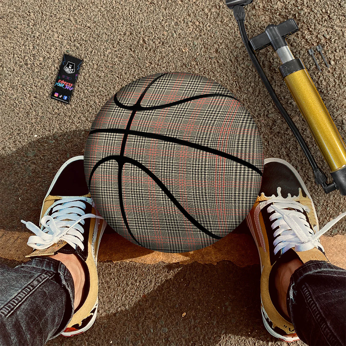 Glen Plaid Brown Beige Print Basketball - Image 2