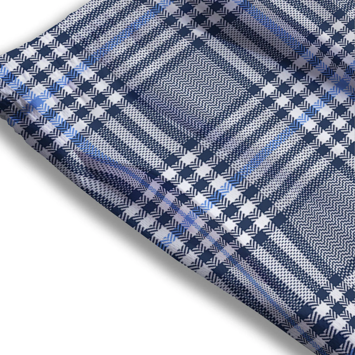 Glen Plaid White And Navy Print Mesh Shorts - Image 3