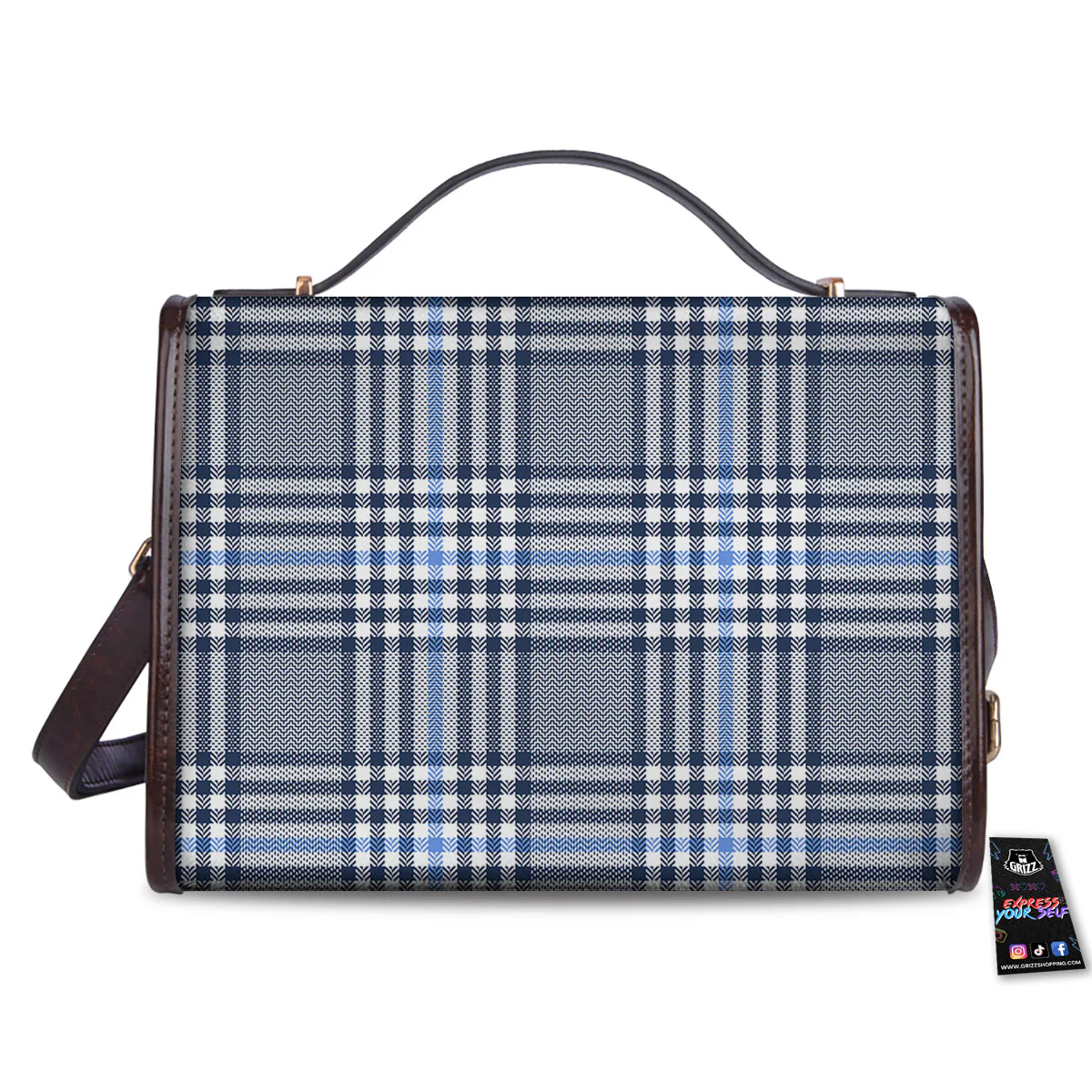 Glen Plaid White And Navy Print Women's Satchel Bag - Image 2