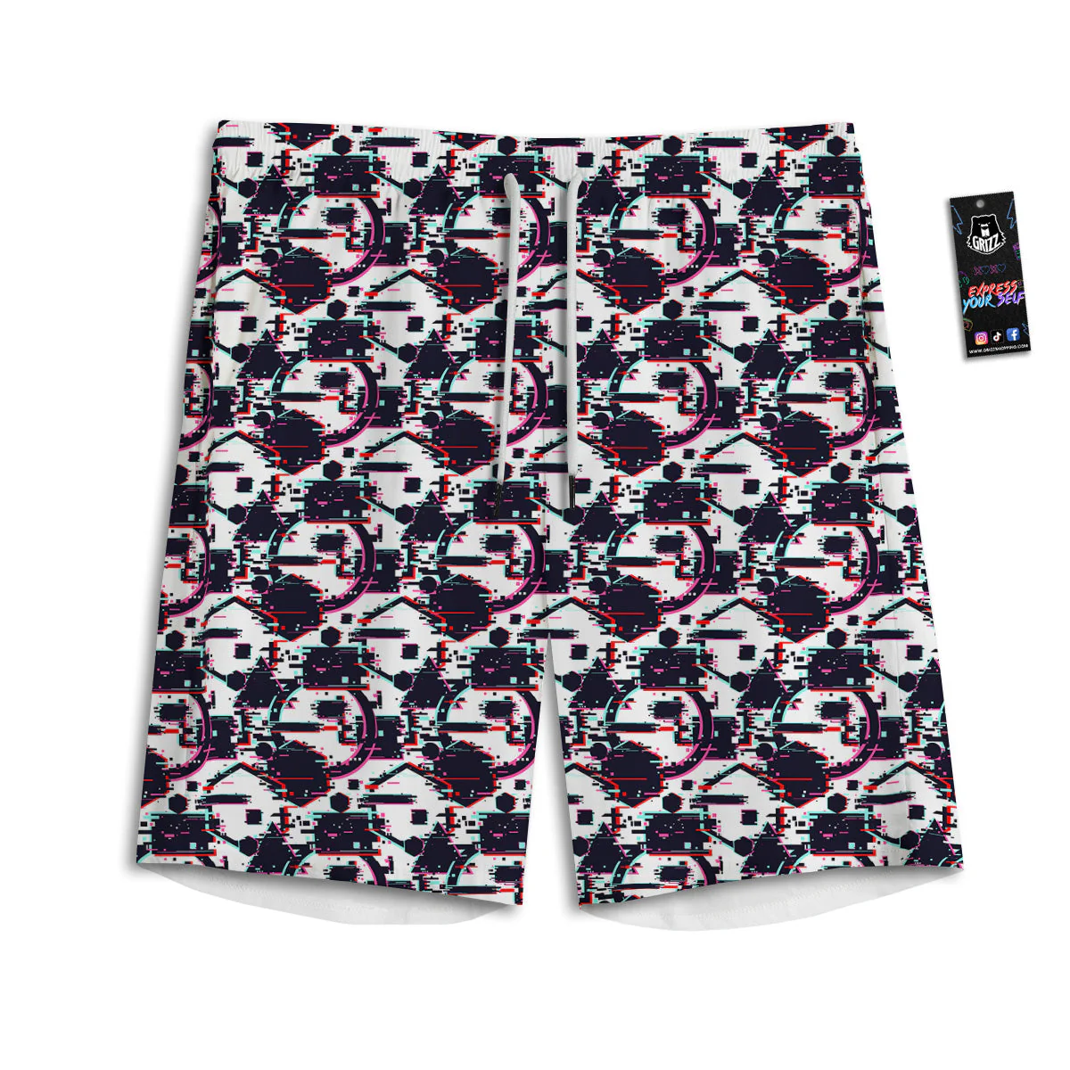 Glitch Effect Print Pattern Men's Athletic Shorts