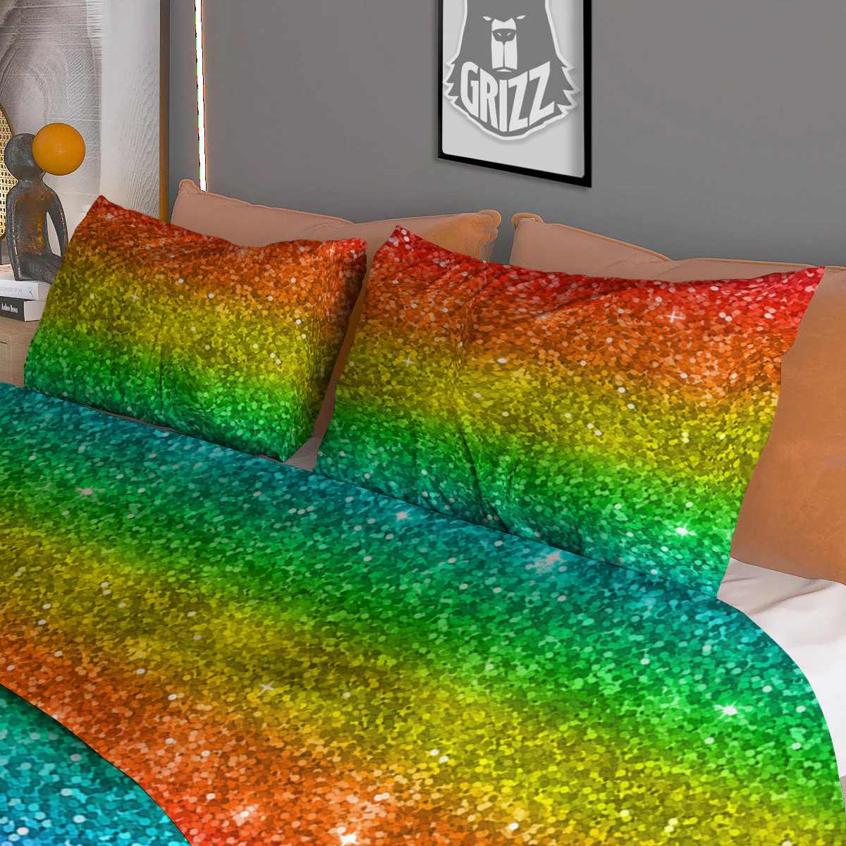Glitter Rainbow Print Pattern Duvet Cover Bedding Set - Image 3