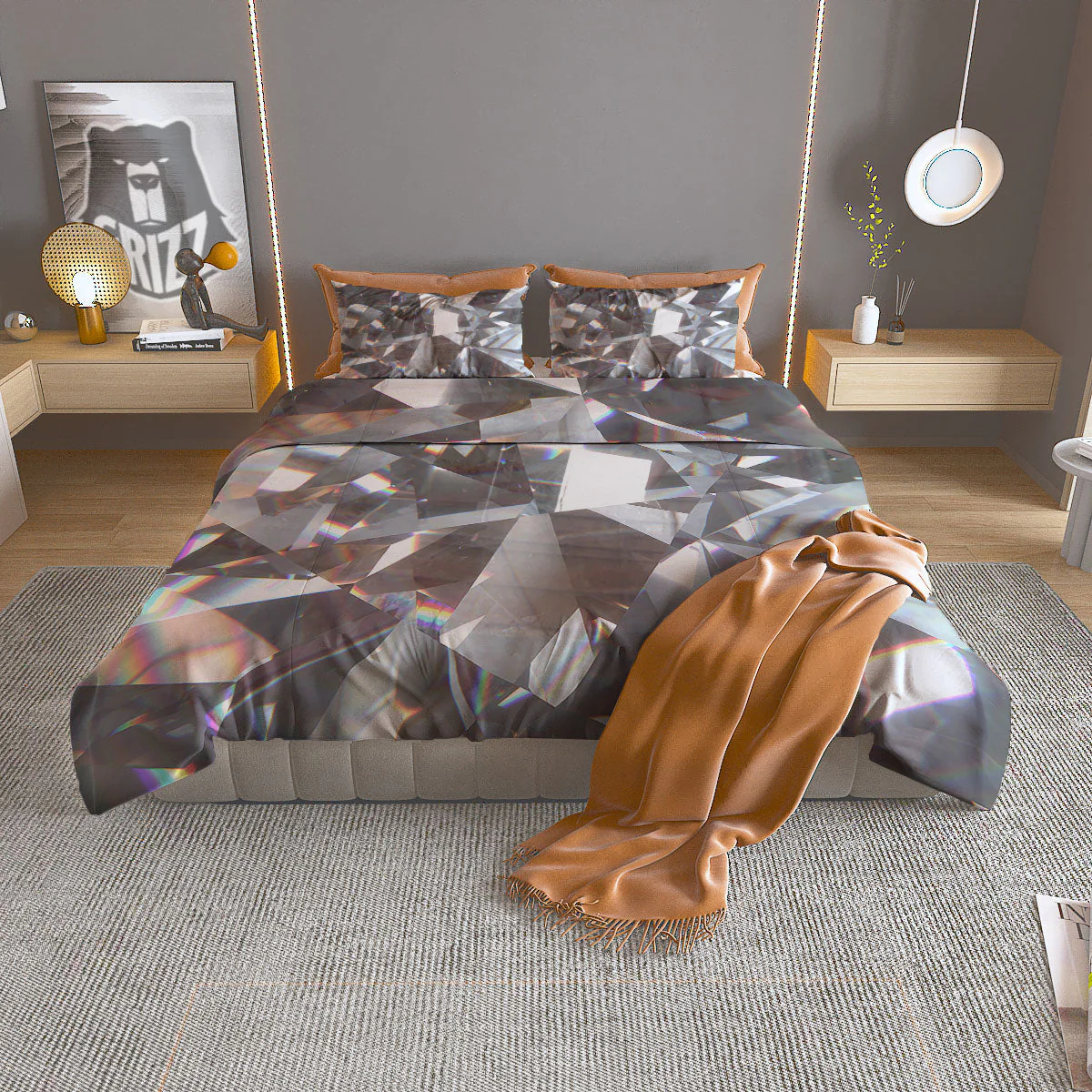 Glitter Texture Diamond Print Duvet Cover Bedding Set