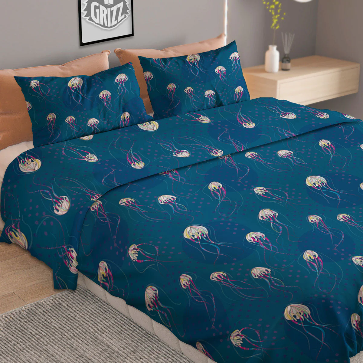 Glowing Jellyfish Print Pattern Duvet Cover Bedding Set - Image 2