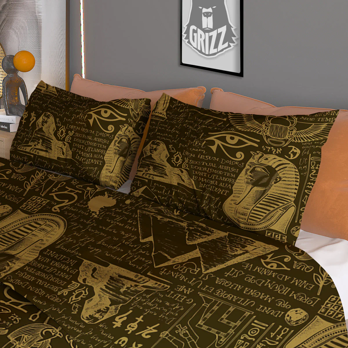 Gold Ancient Egypt Print Pattern Duvet Cover Bedding Set - Image 3