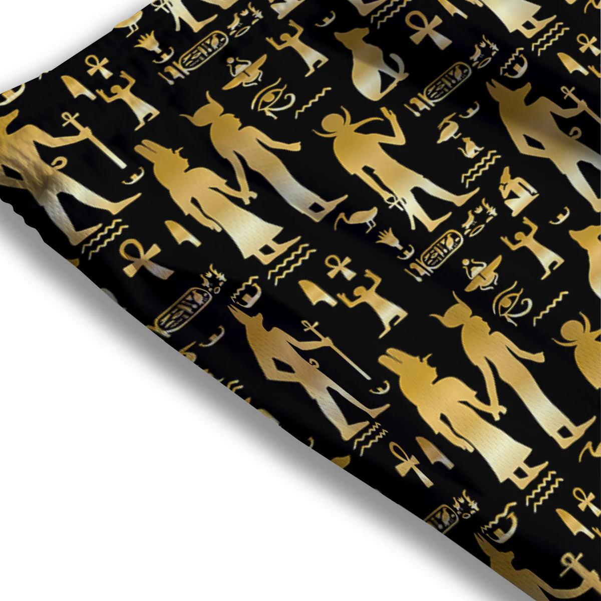 Gold And Black Egypt Ancient Mythology Print Pattern Mesh Shorts - Image 3