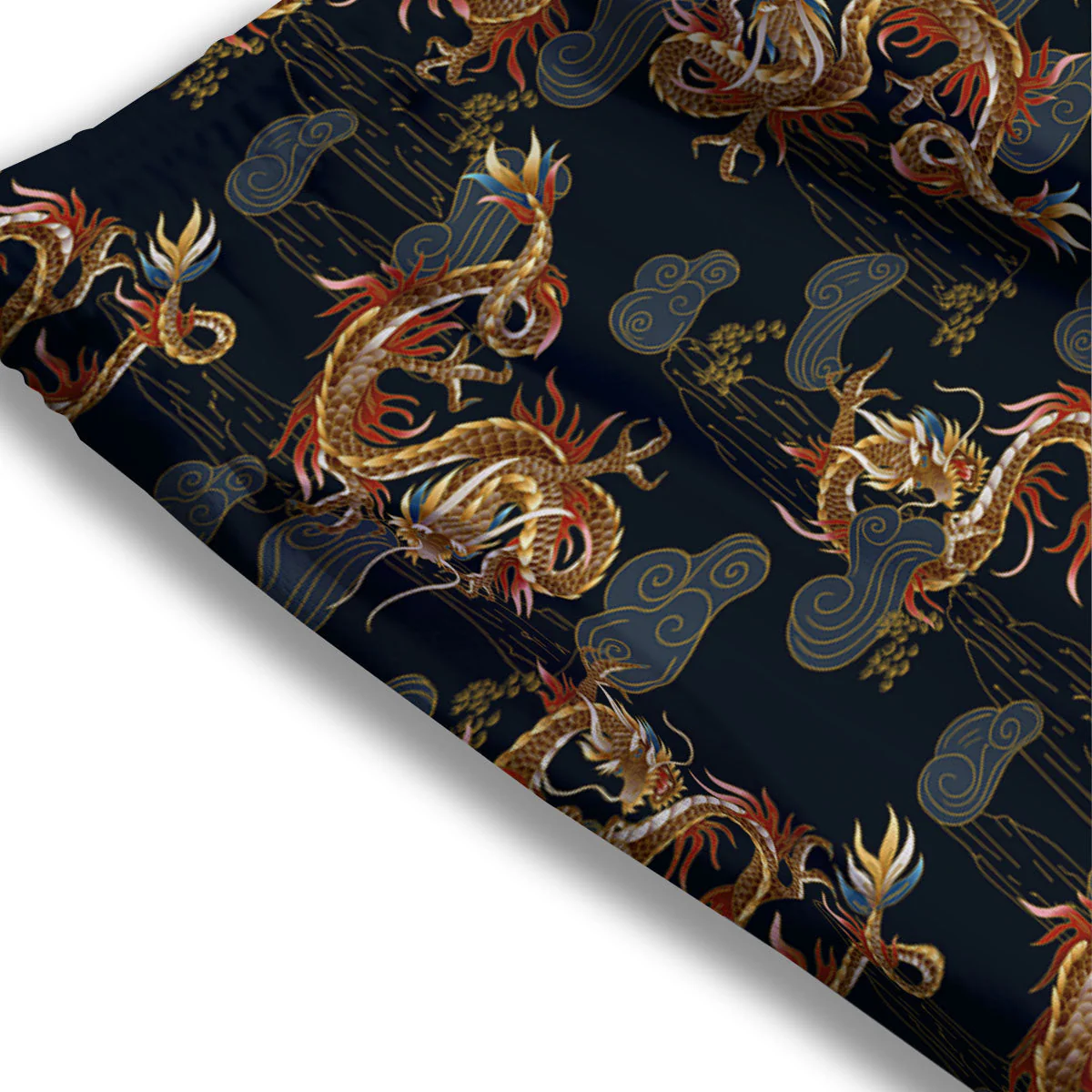 Gold Dragon Japanese Print Pattern Mesh Shorts - Image 3