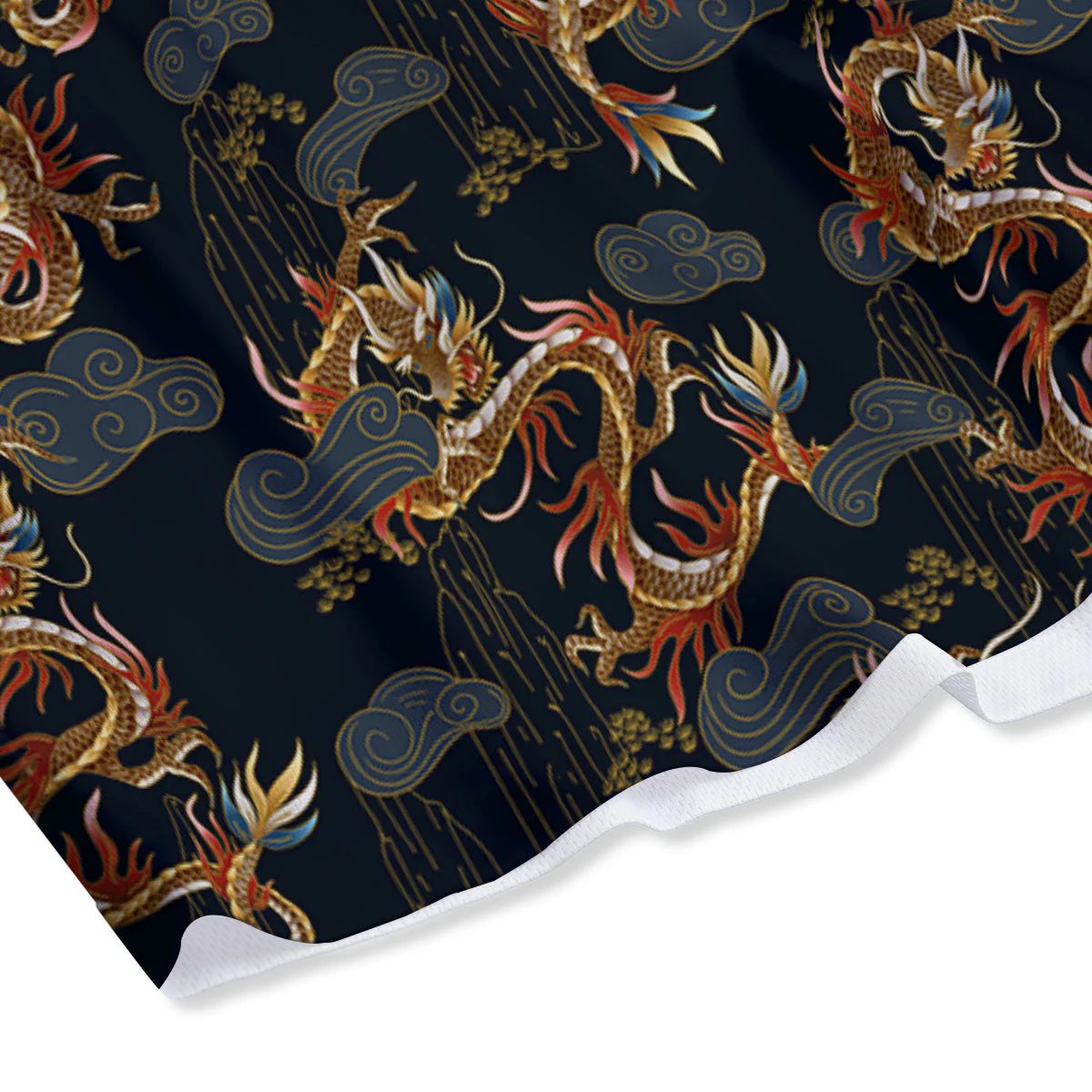 Gold Dragon Japanese Print Pattern Mesh Shorts - Image 4