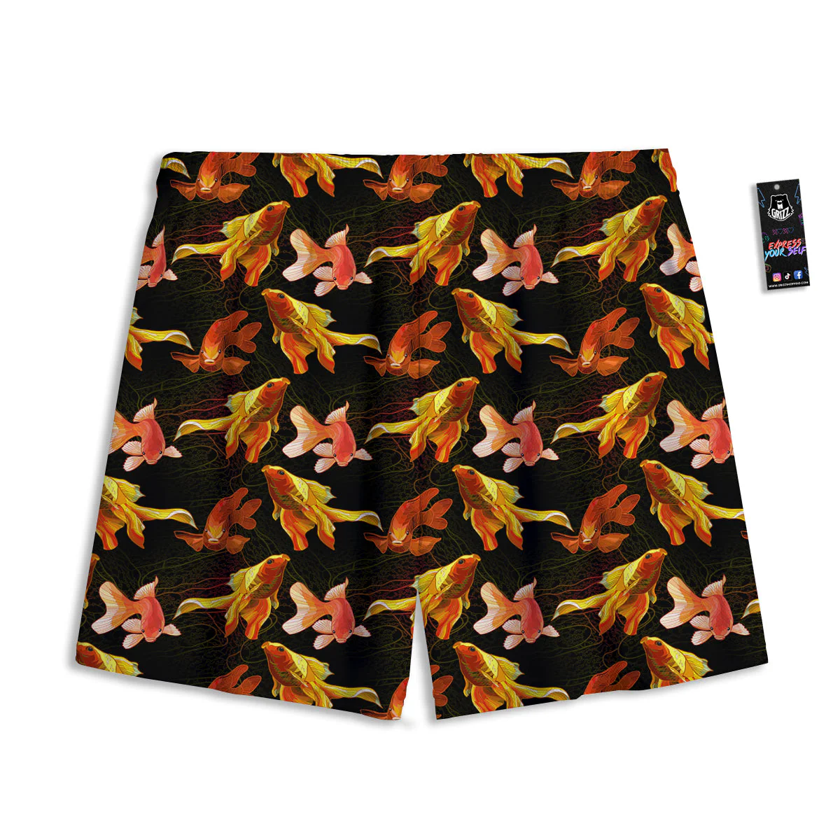 Gold Fish Drawing Print Pattern Mesh Shorts - Image 2