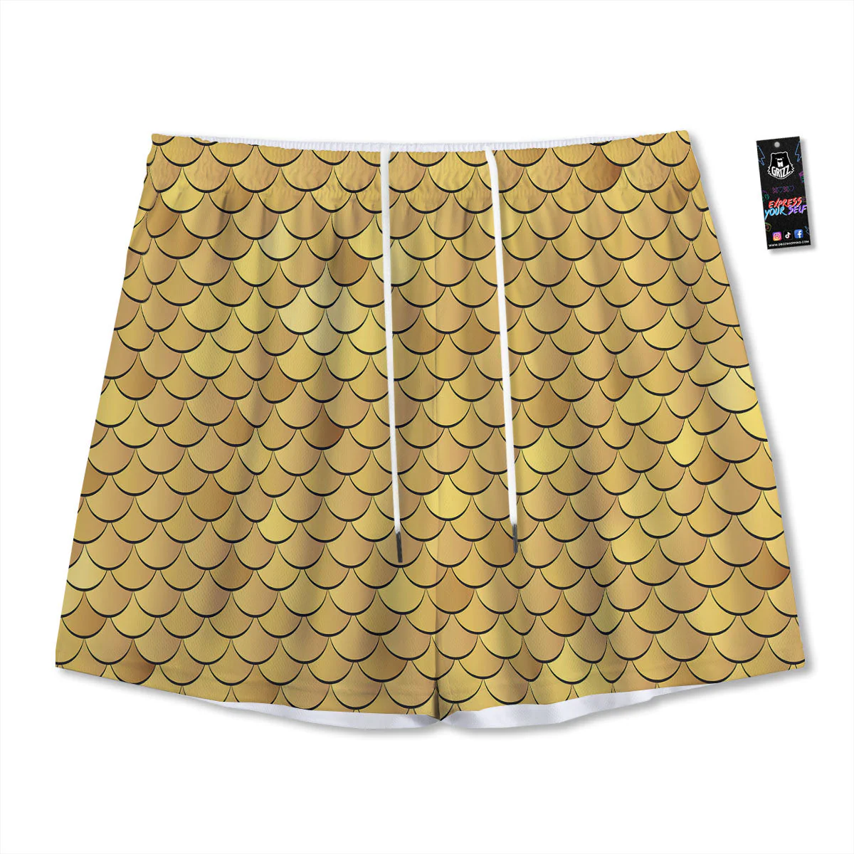 Gold Fish Scales Print Mesh Shorts