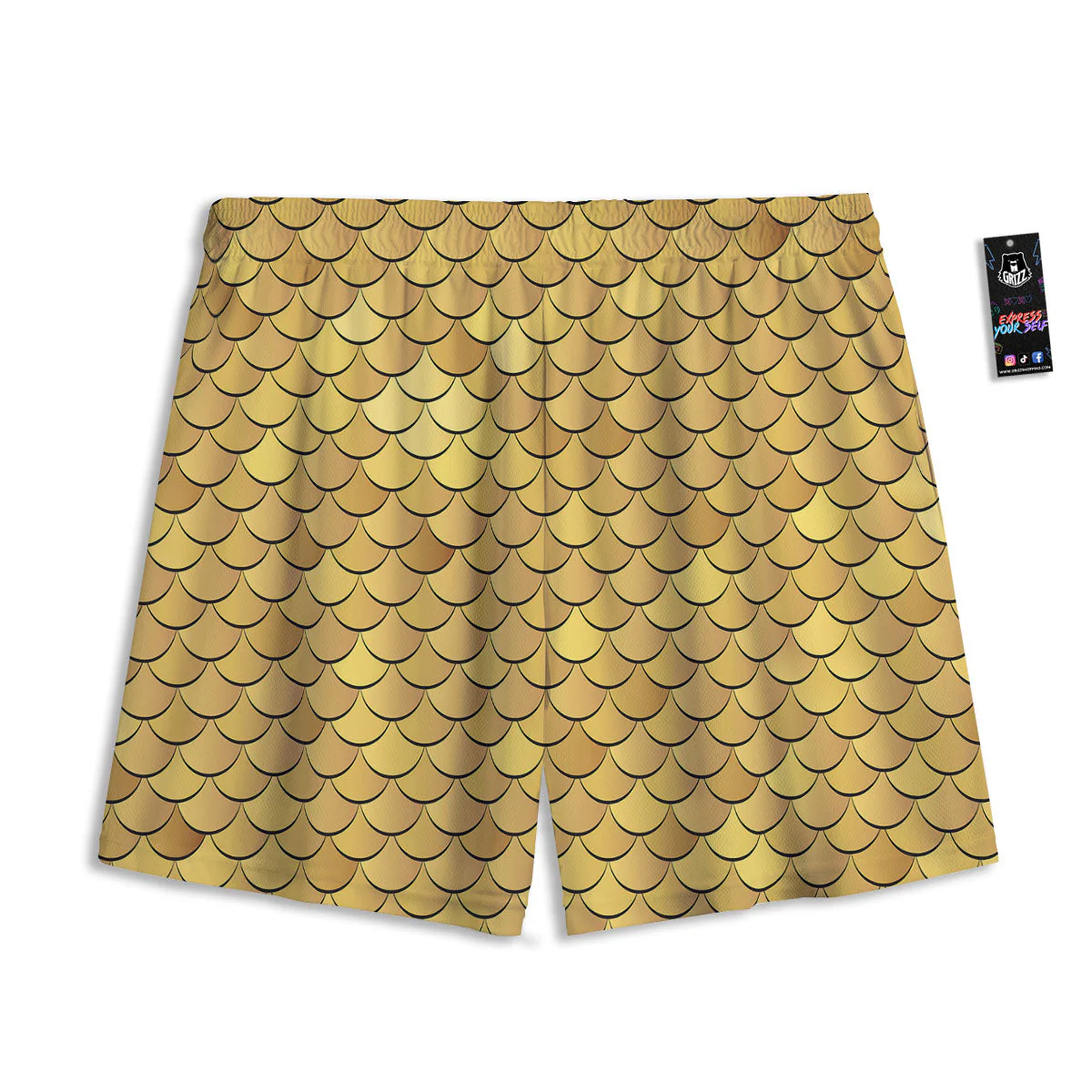 Gold Fish Scales Print Mesh Shorts - Image 2