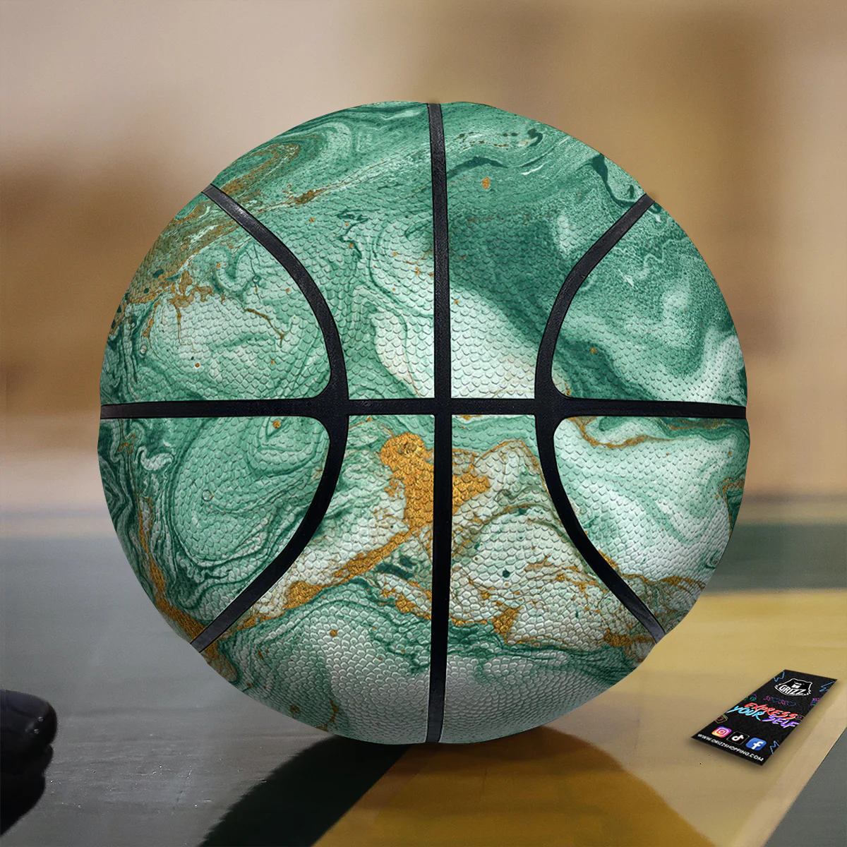 Golden And Green Marble Textue Print Basketball