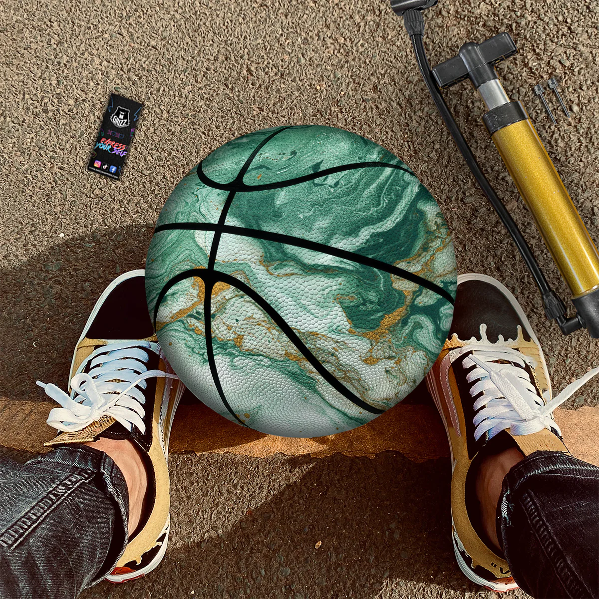 Golden And Green Marble Textue Print Basketball - Image 2