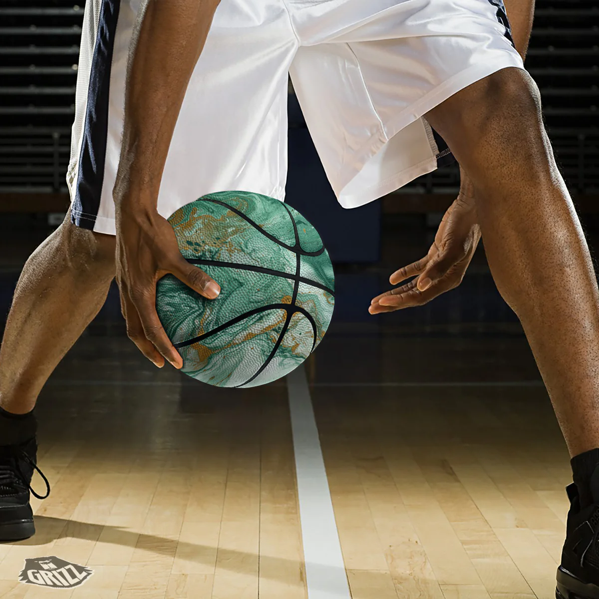 Golden And Green Marble Textue Print Basketball - Image 3
