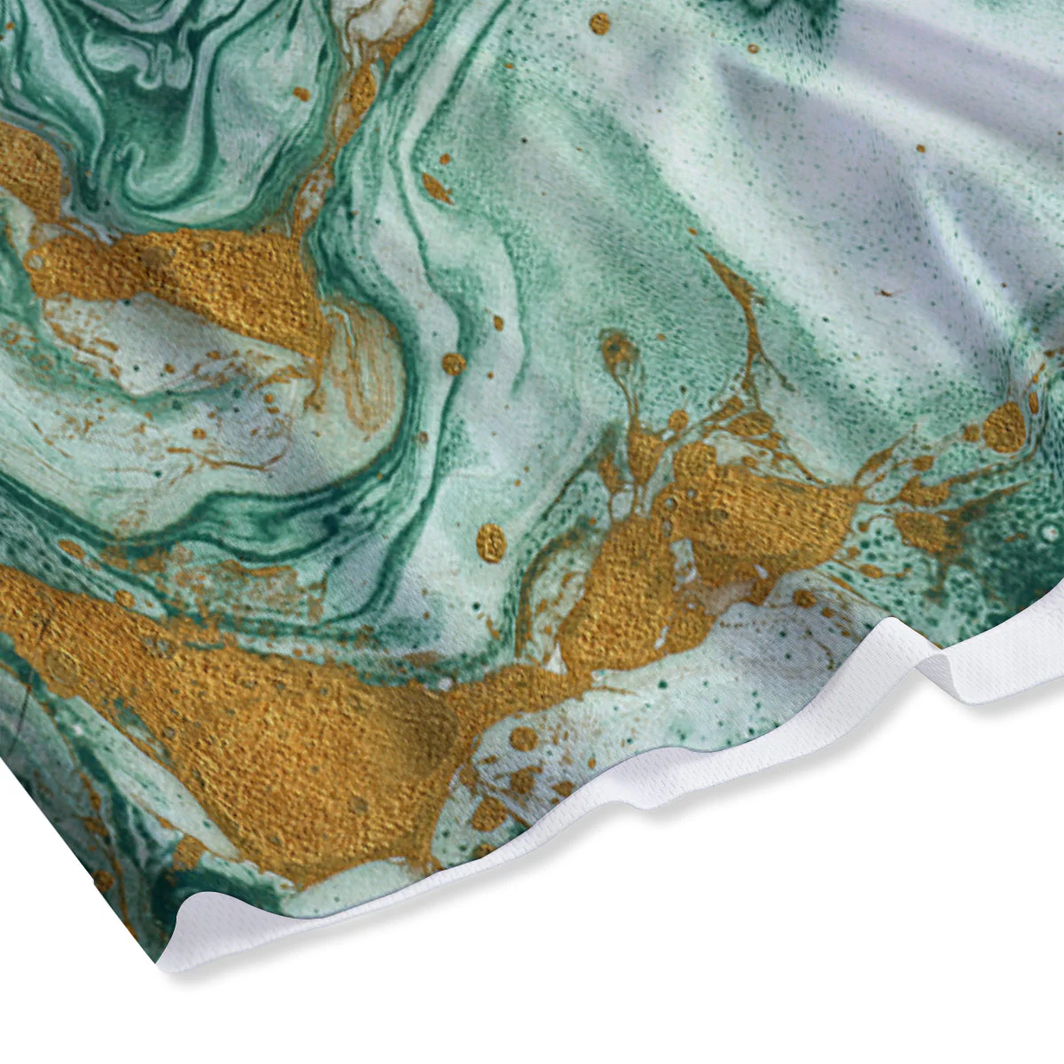Golden And Green Marble Textue Print Mesh Shorts - Image 4