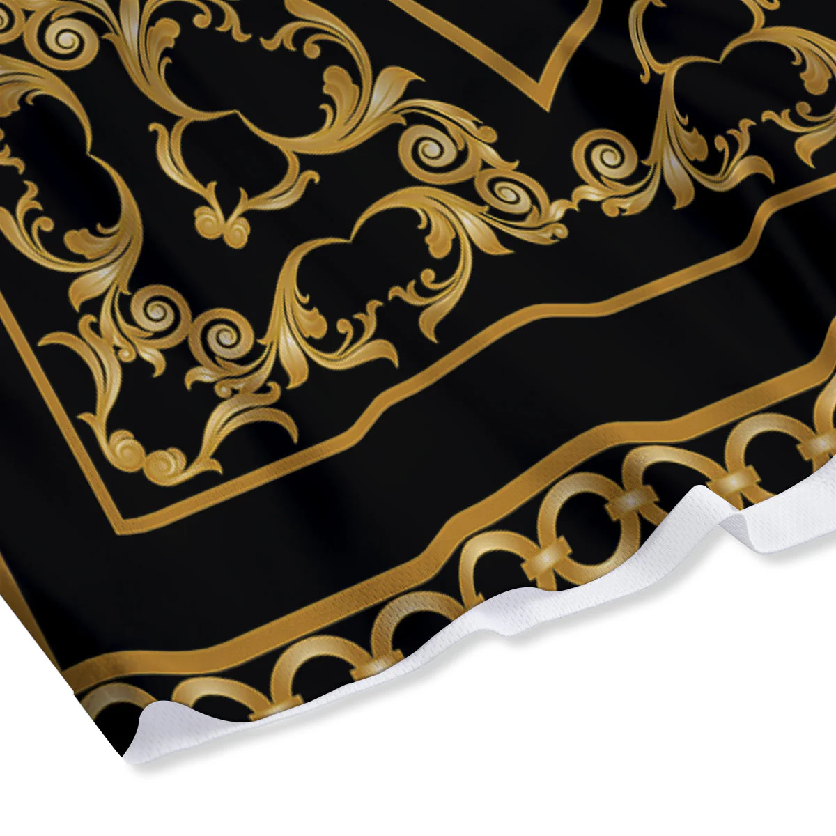 Golden Floral Baroque Print Mesh Shorts - Image 4