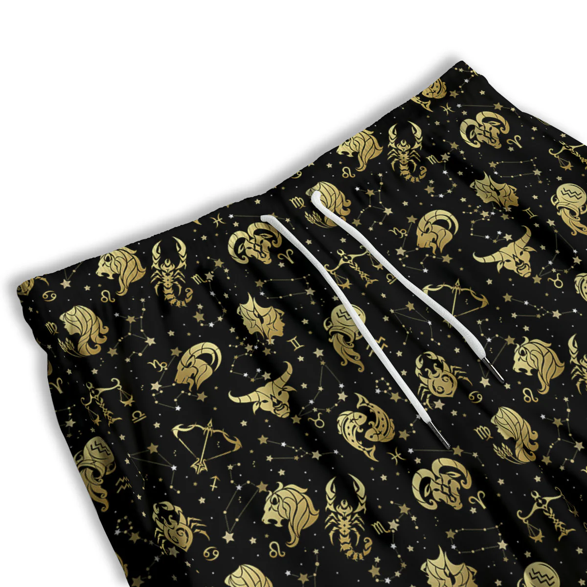Golden Horoscope Zodiac Signs Print Pattern Men's Athletic Shorts - Image 3