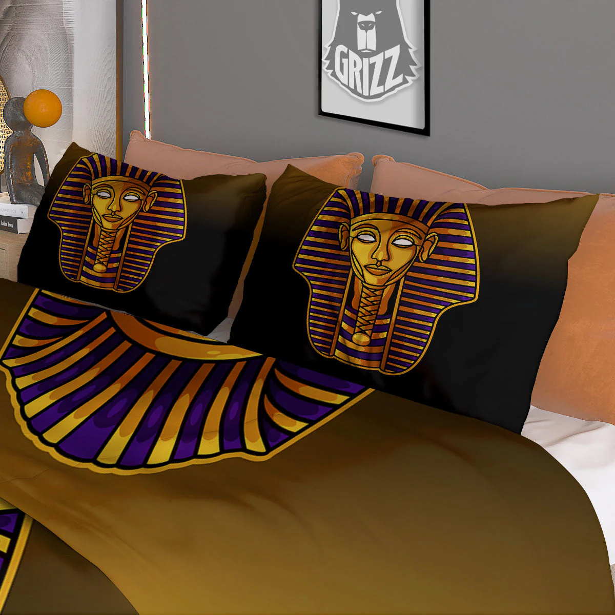 Golden Pharaoh Egyptian Print Duvet Cover Bedding Set - Image 3