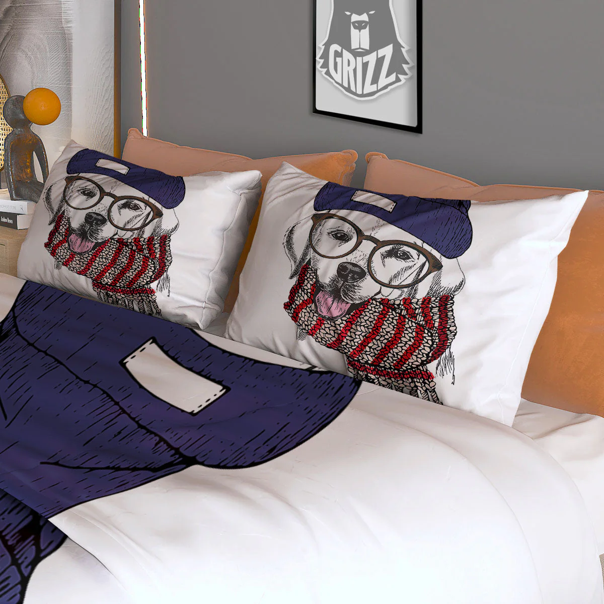 Golden Retriever Hipster Print Duvet Cover Bedding Set - Image 3