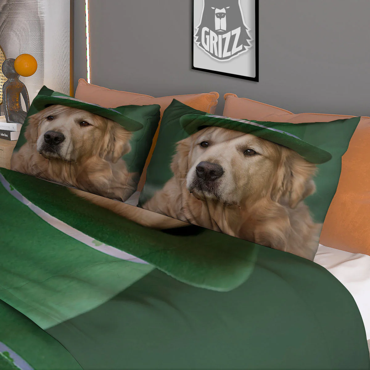 Golden Retriever Patrick's Day Print Duvet Cover Bedding Set - Image 3
