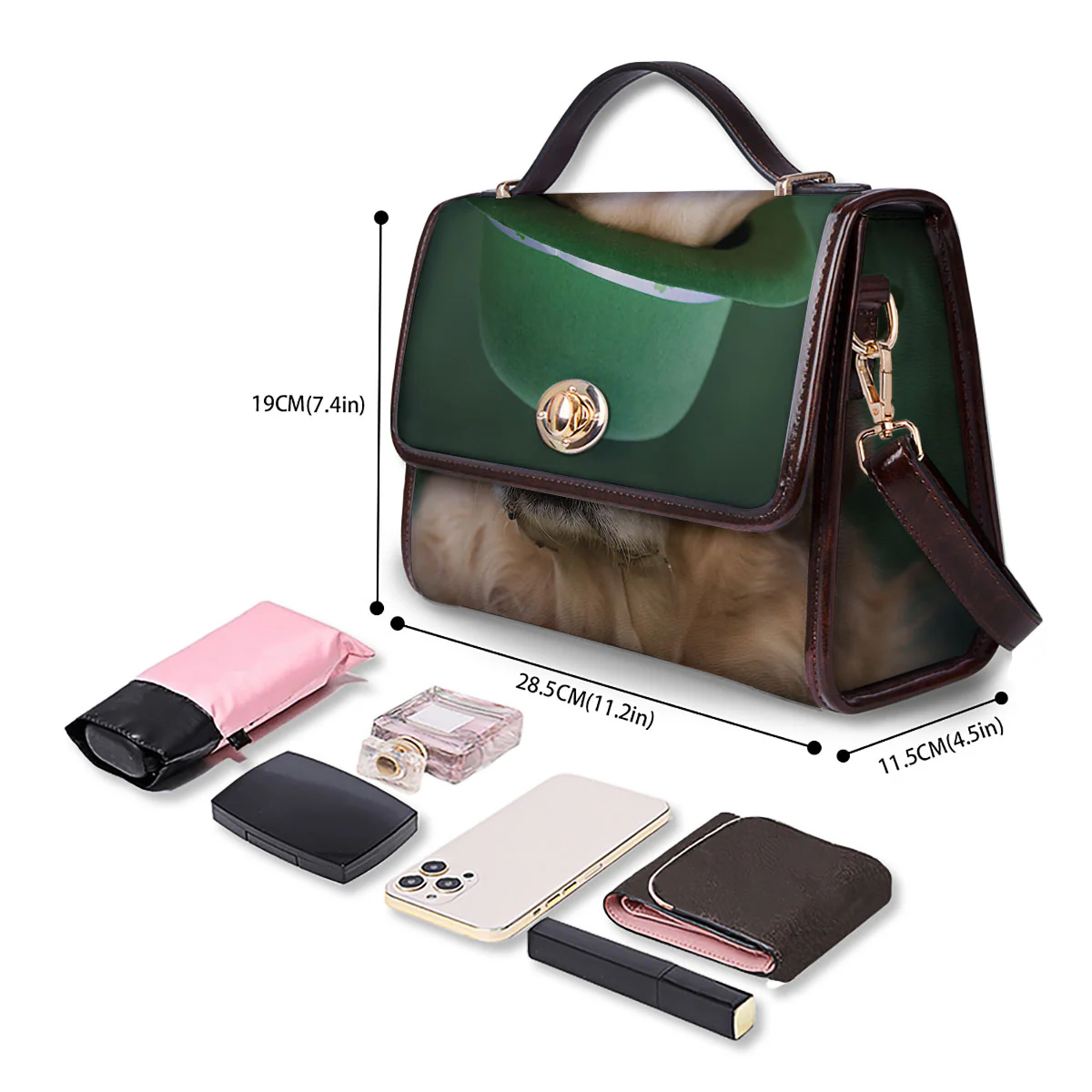 Golden Retriever Patrick's Day Print Women's Satchel Bag - Image 4