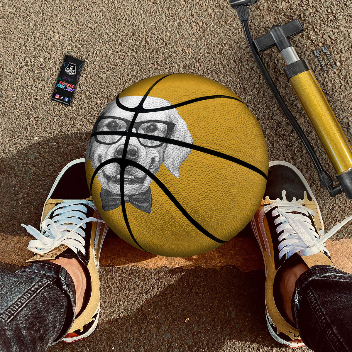 Golden Retriever With Glasses Print Basketball - Image 2