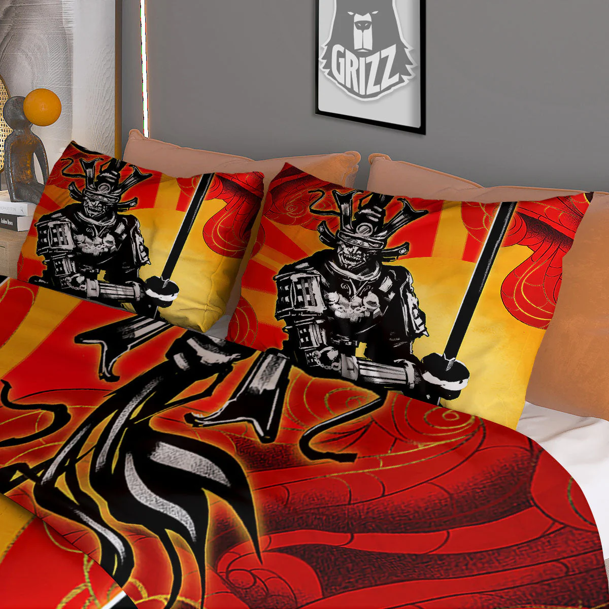 Golden Sun Samurai And Red Sky Print Duvet Cover Bedding Set - Image 3