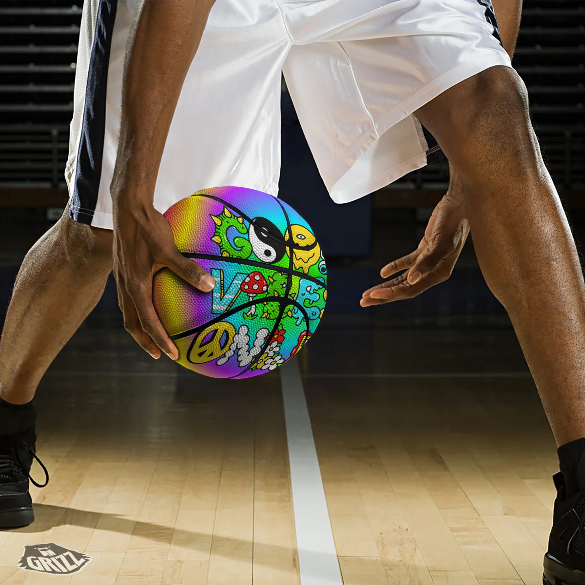 Good Vibes Only Quote Trippy Psychedelic Print Basketball - Image 3
