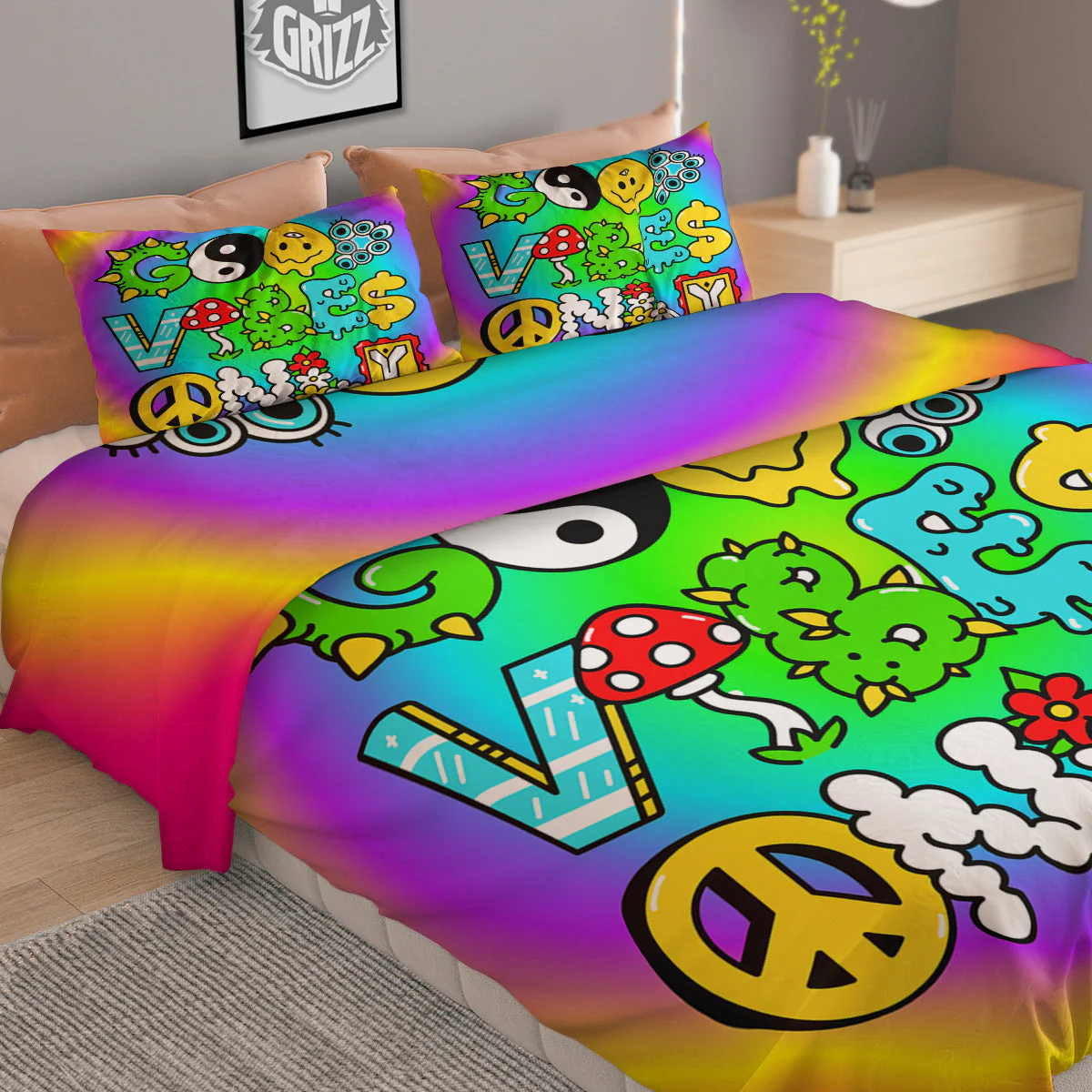 Good Vibes Only Quote Trippy Psychedelic Print Duvet Cover Bedding Set - Image 2