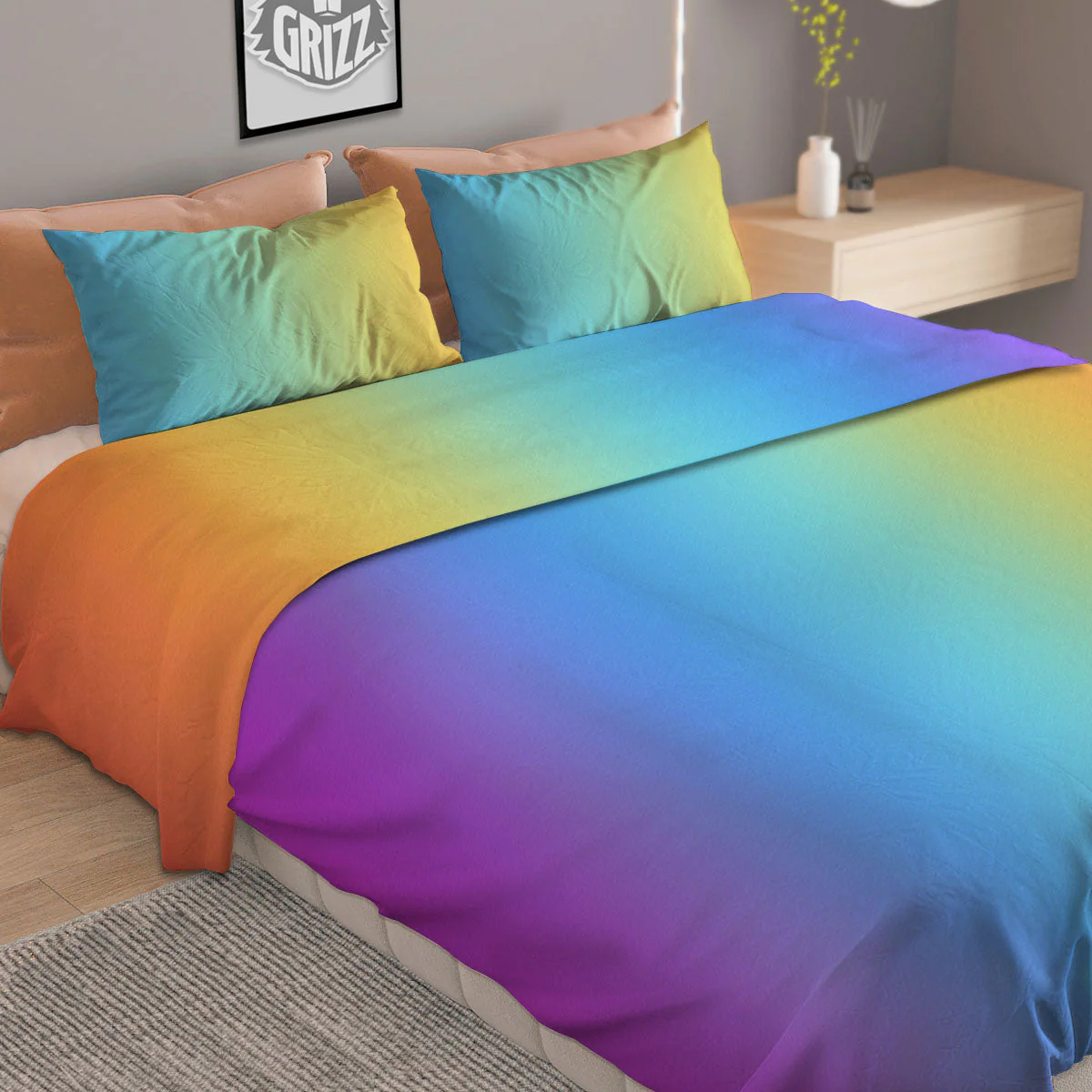 Gradient Rainbow Print Pattern Duvet Cover Bedding Set - Image 2