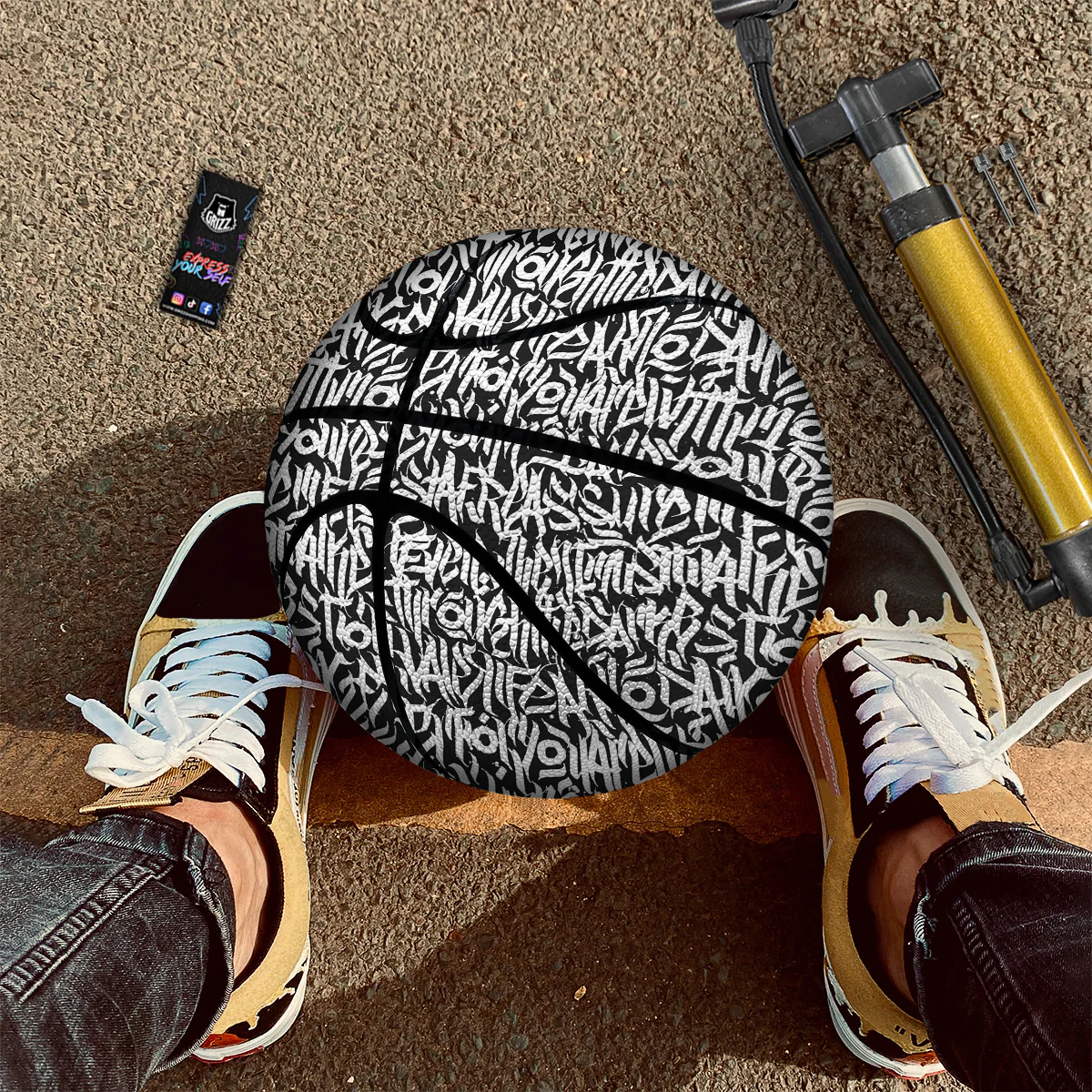 Graffiti Grunge White Text Abstract Print Basketball - Image 2