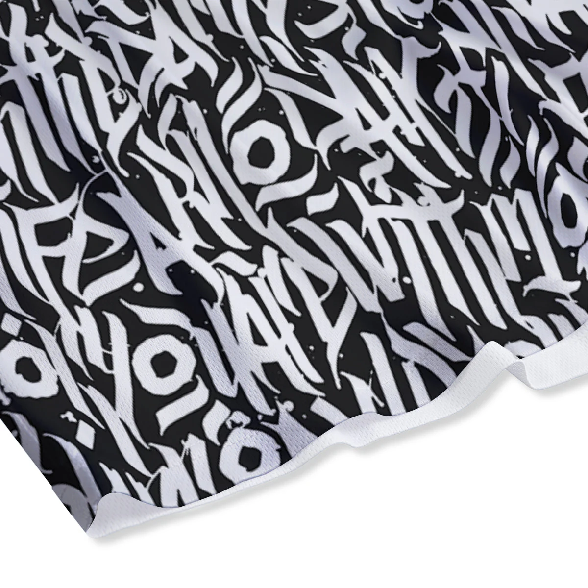 Graffiti Grunge White Text Abstract Print Mesh Shorts - Image 4