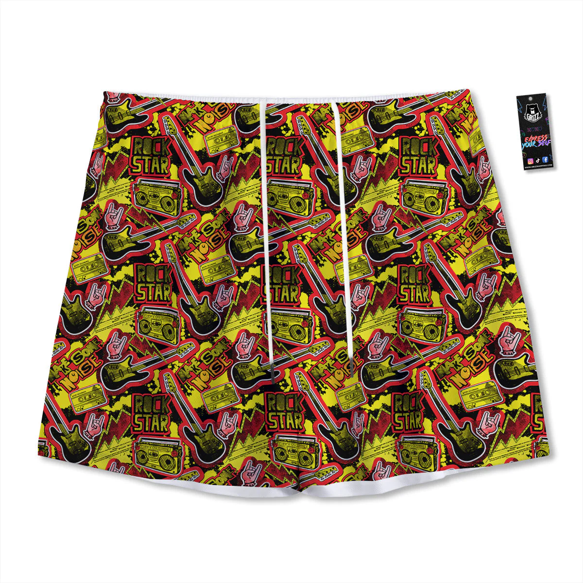 Graffiti Music Rock Star Print Pattern Mesh Shorts