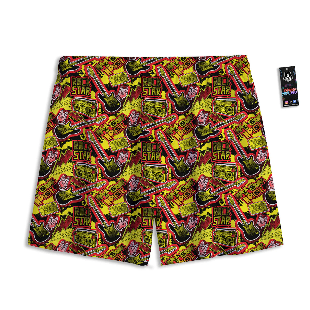 Graffiti Music Rock Star Print Pattern Mesh Shorts - Image 2