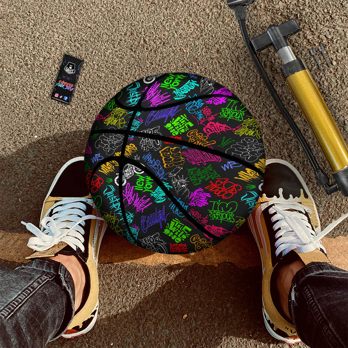 Graffiti Text Colorful Urban Elements Print Pattern Basketball - Image 2
