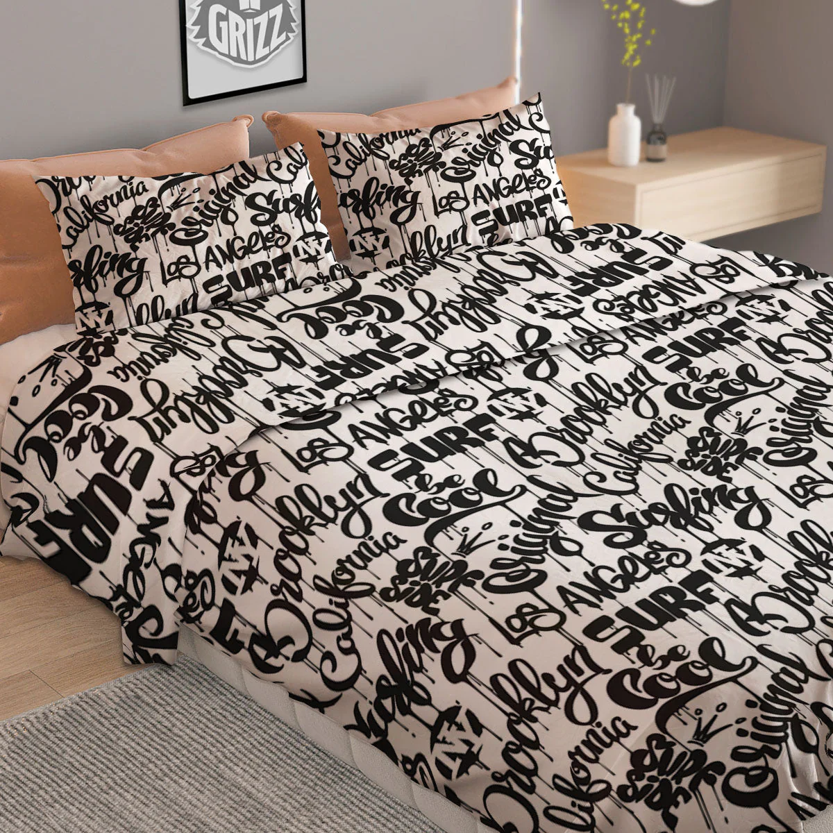 Graffiti White And Black Print Pattern Duvet Cover Bedding Set - Image 2
