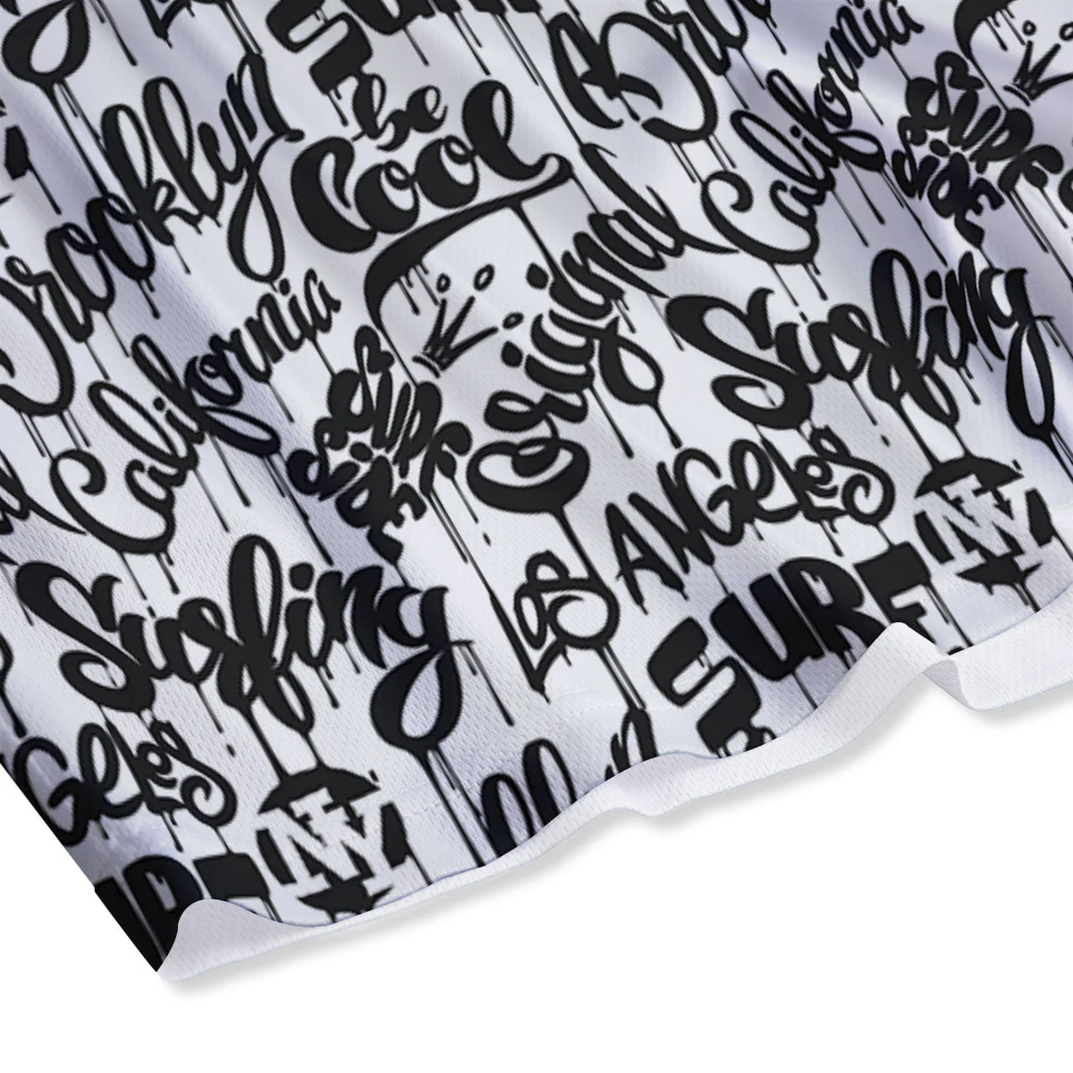 Graffiti White And Black Print Pattern Mesh Shorts - Image 4