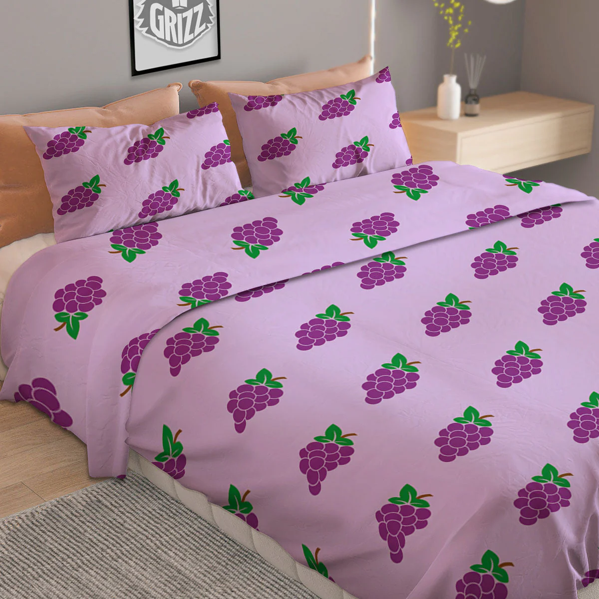 Grape Purple Print Pattern Duvet Cover Bedding Set - Image 2