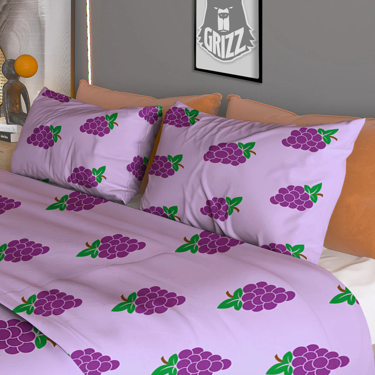 Grape Purple Print Pattern Duvet Cover Bedding Set - Image 3