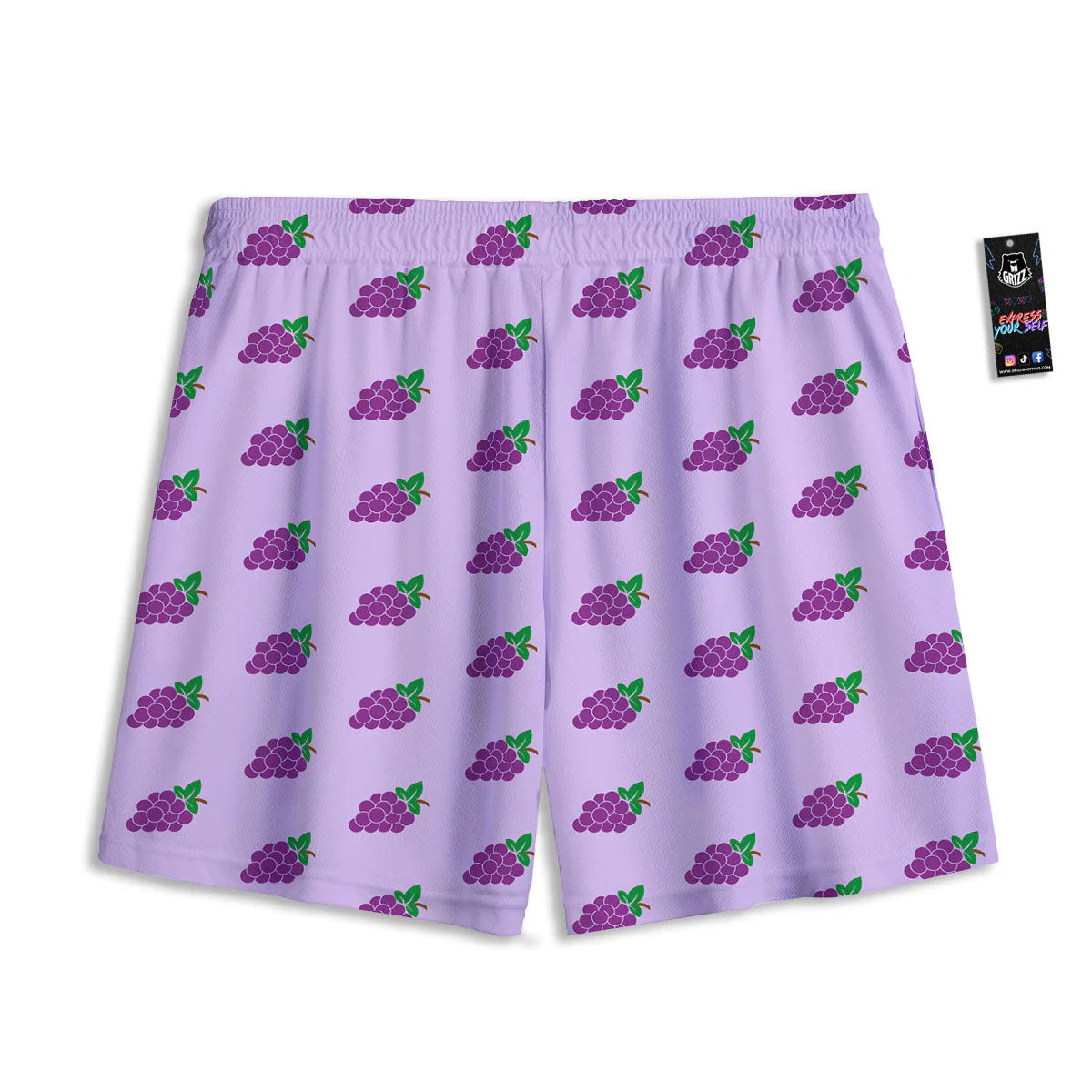 Grape Purple Print Pattern Mesh Shorts - Image 2
