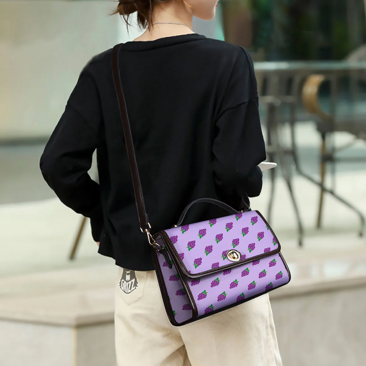 Grape Purple Print Pattern Women's Satchel Bag - Image 3