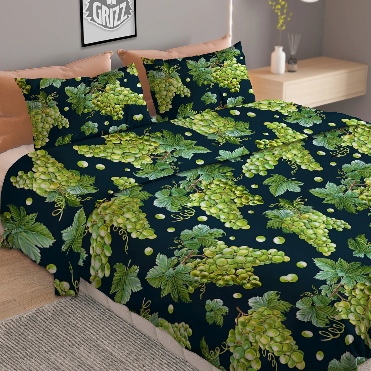 Grape Watercolor Print Pattern Duvet Cover Bedding Set - Image 2
