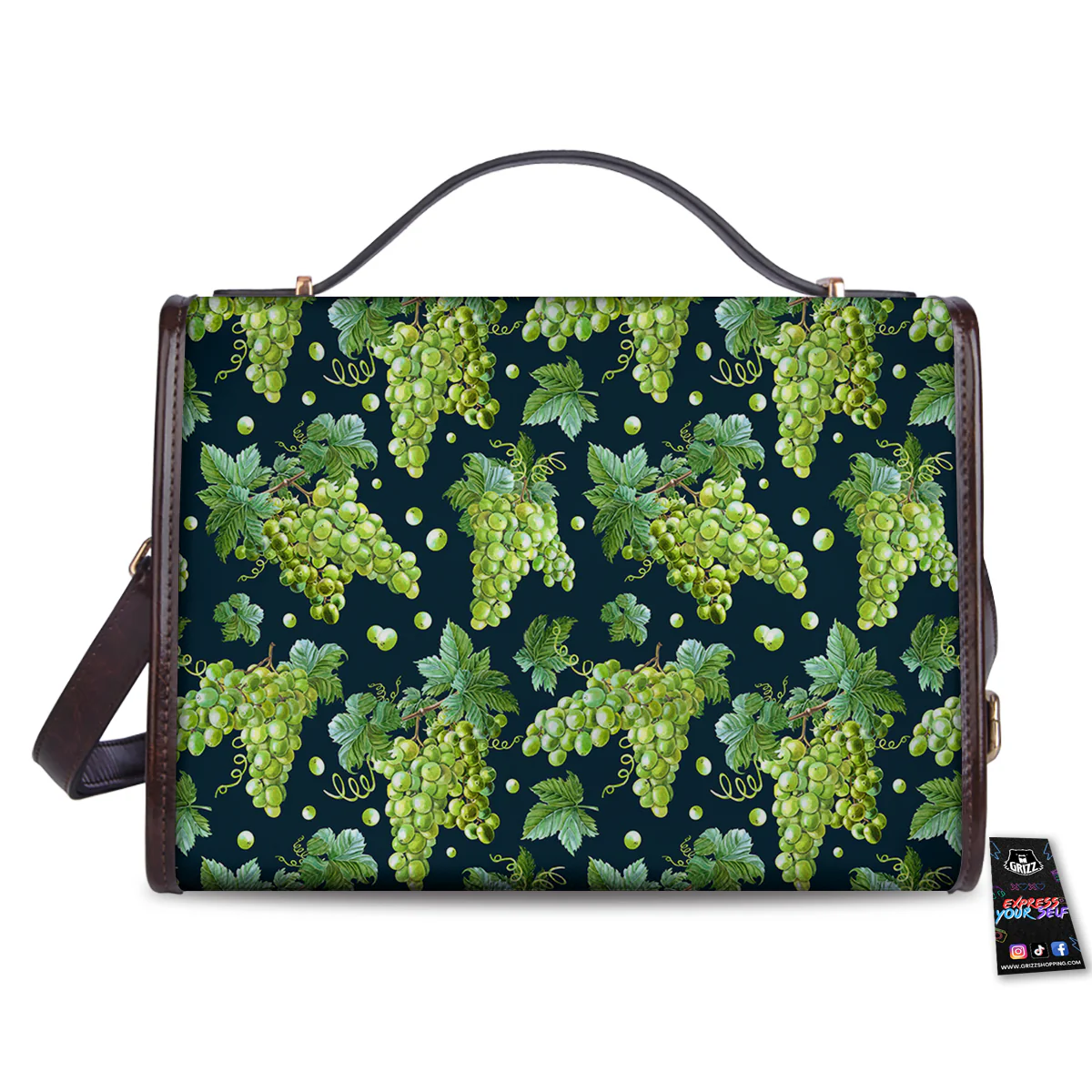Grape Watercolor Print Pattern Women's Satchel Bag - Image 2