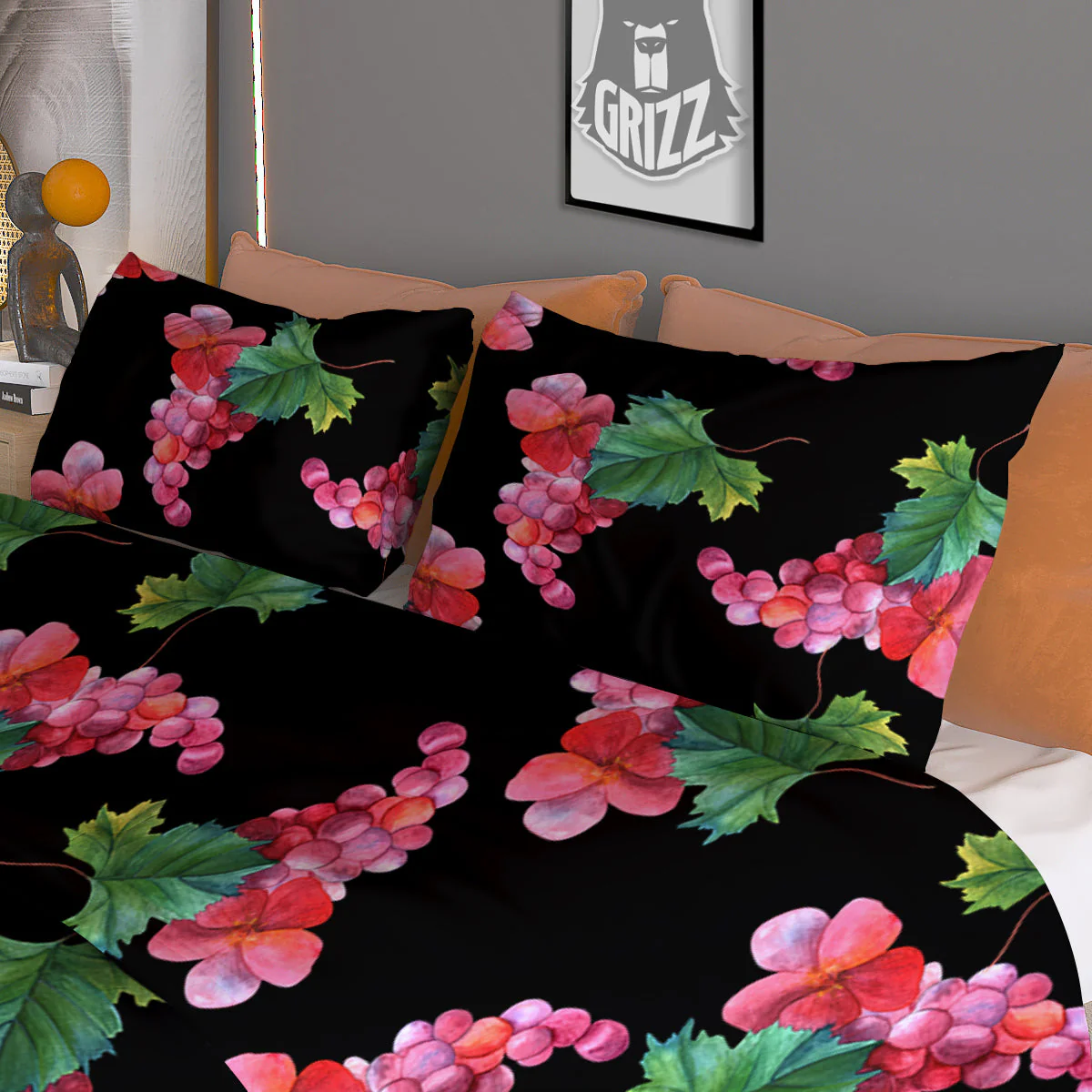 Grapes Purple Watercolor Print Pattern Duvet Cover Bedding Set - Image 3