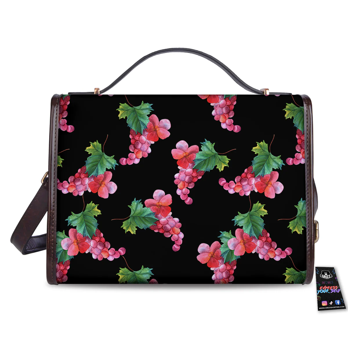 Grapes Purple Watercolor Print Pattern Women's Satchel Bag - Image 2