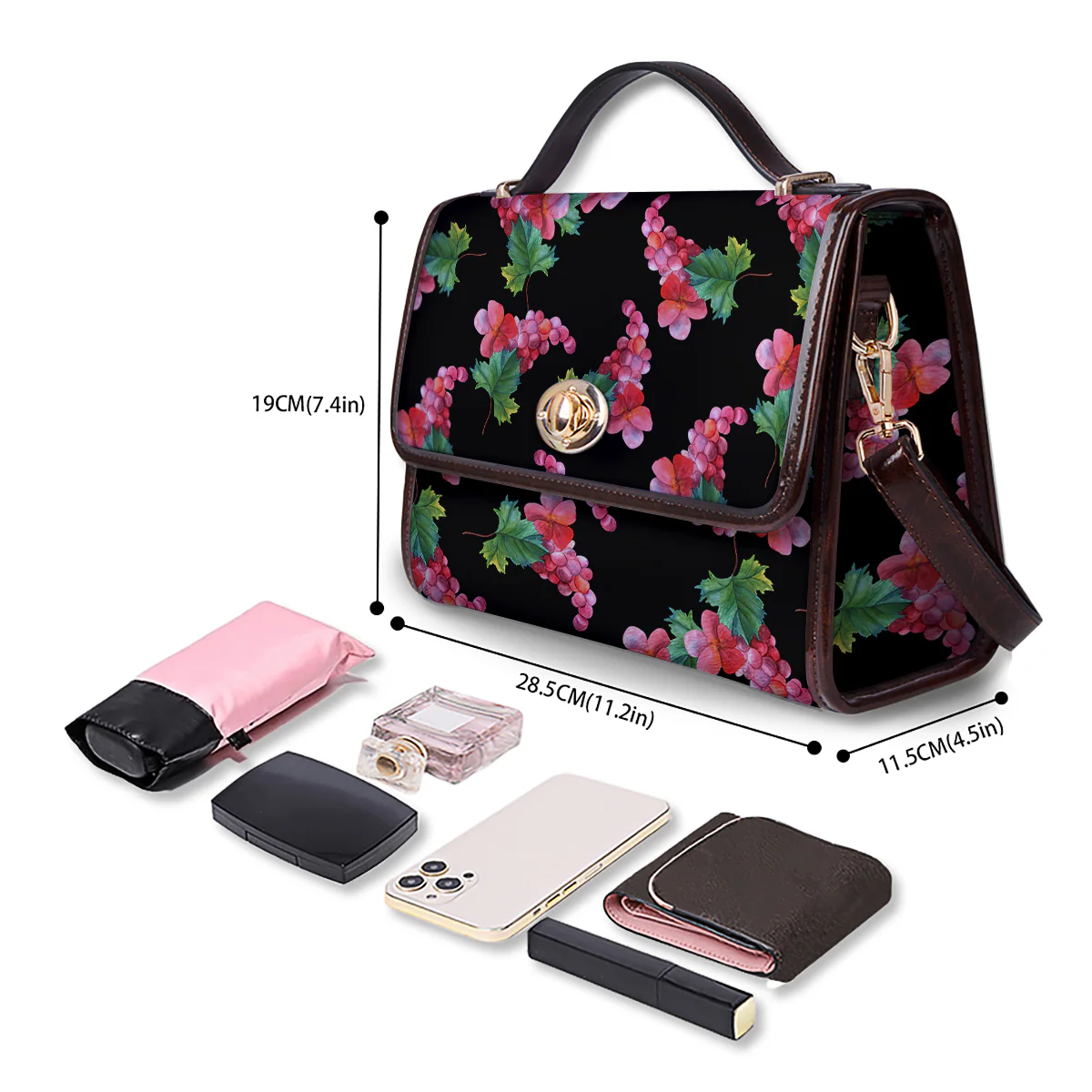 Grapes Purple Watercolor Print Pattern Women's Satchel Bag - Image 4