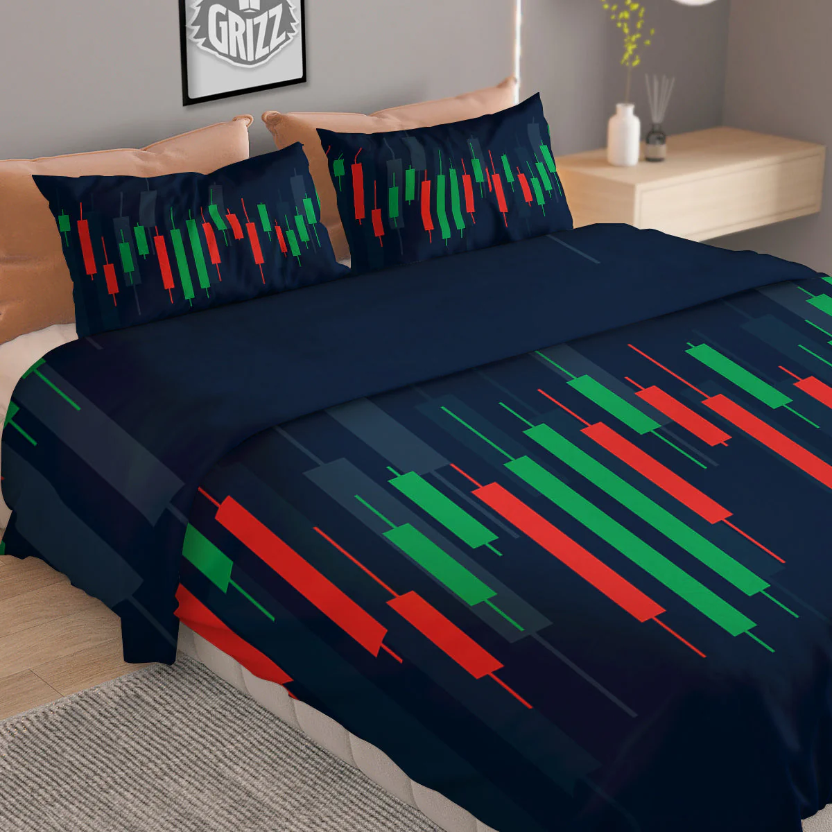Graph Chart Candlestick Stock Print Duvet Cover Bedding Set - Image 2