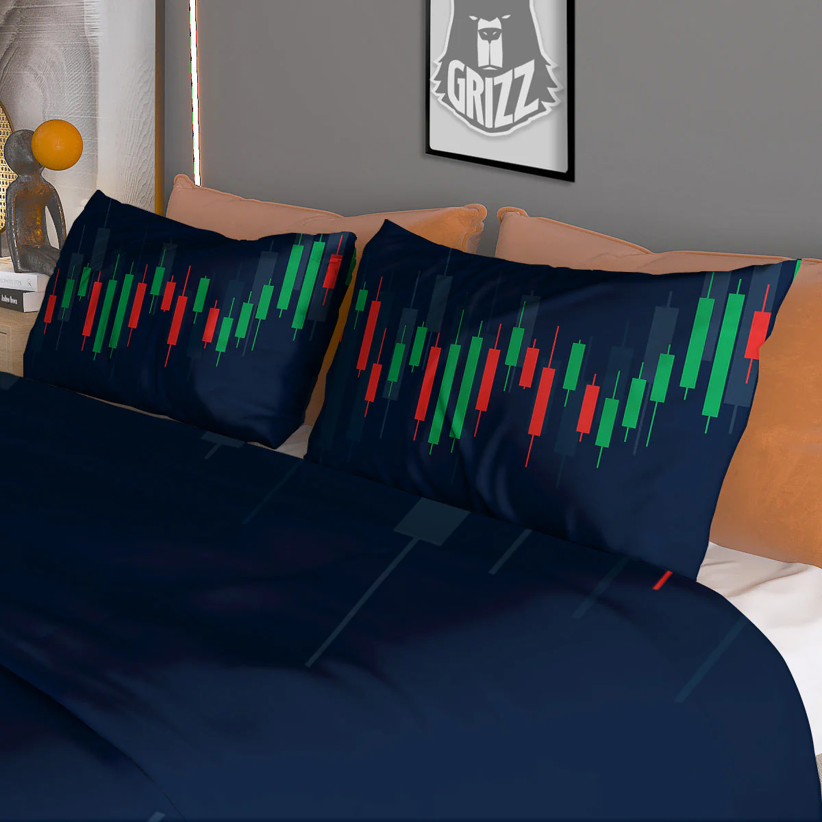 Graph Chart Candlestick Stock Print Duvet Cover Bedding Set - Image 3