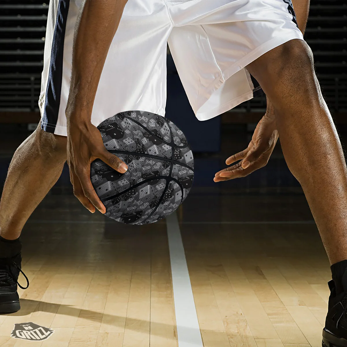 Gray Black 3D Dice Print Pattern Basketball - Image 3