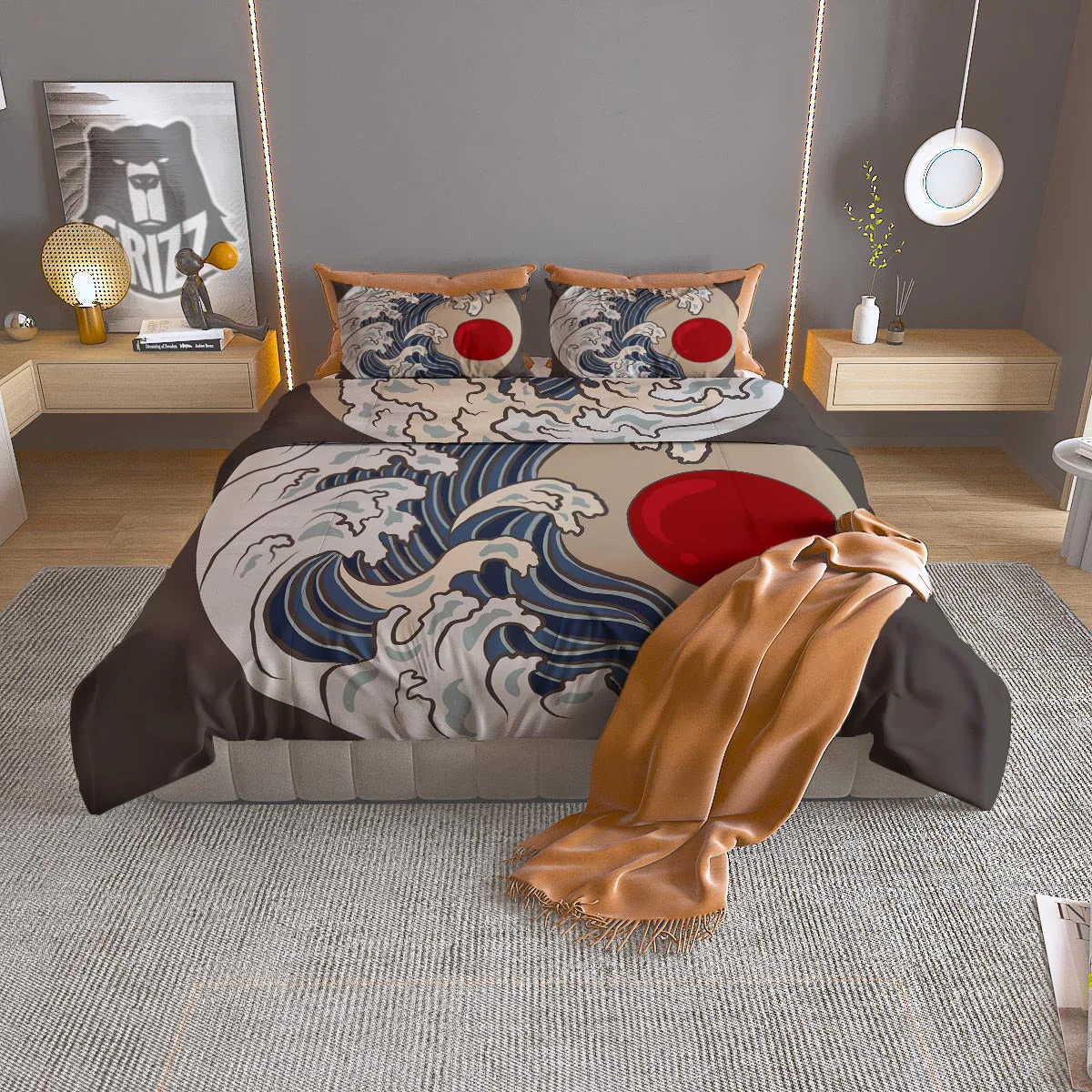 Great Kanagawa Wave Print Duvet Cover Bedding Set