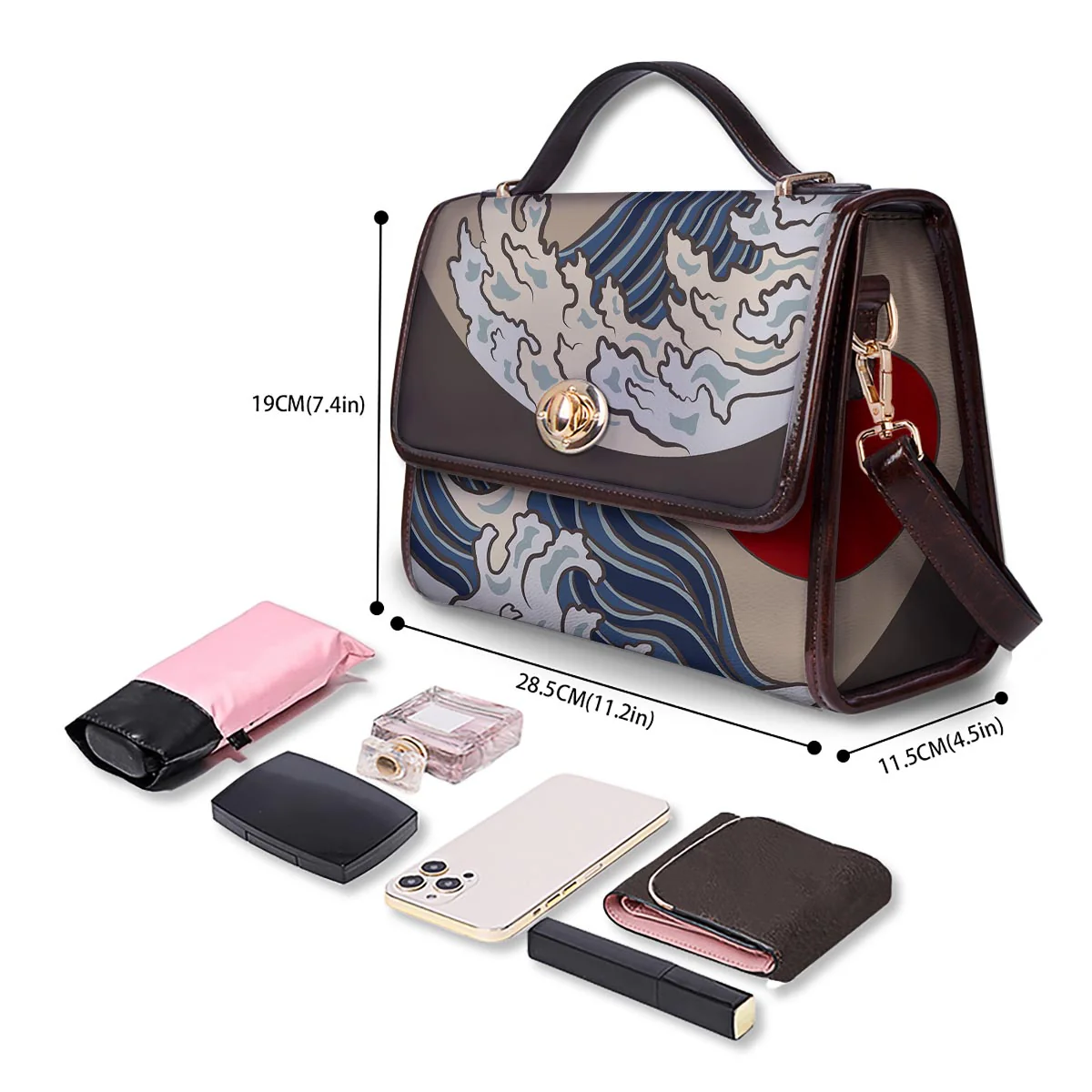 Great Kanagawa Wave Print Women's Satchel Bag - Image 4
